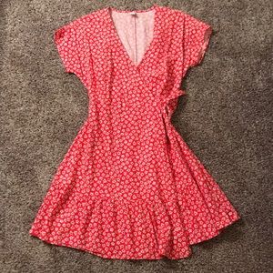 Red Floral Wrap Dress